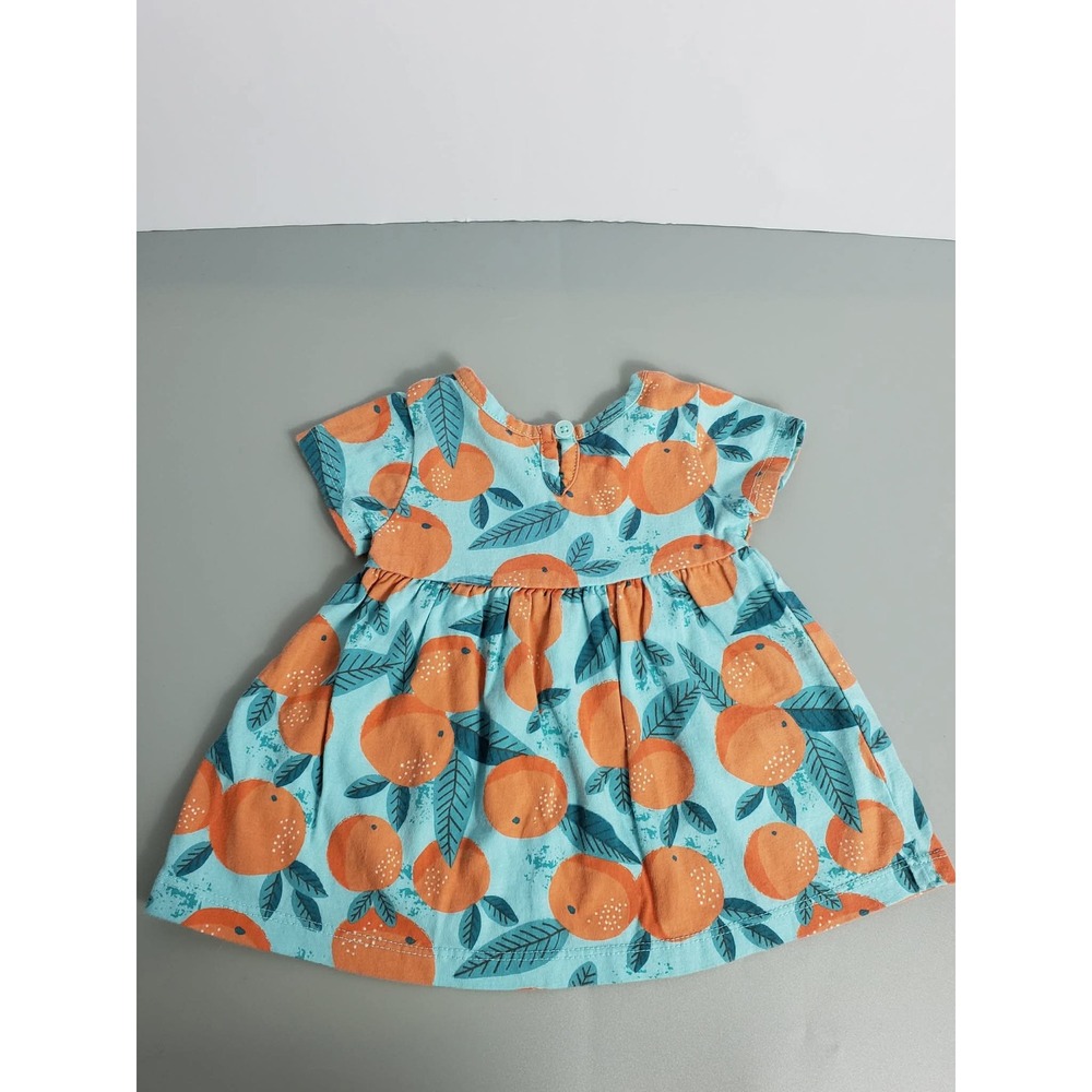 Wonder Nation Orange Citrus Print Baby Dress 0-3 Months Blue Orange Cotton